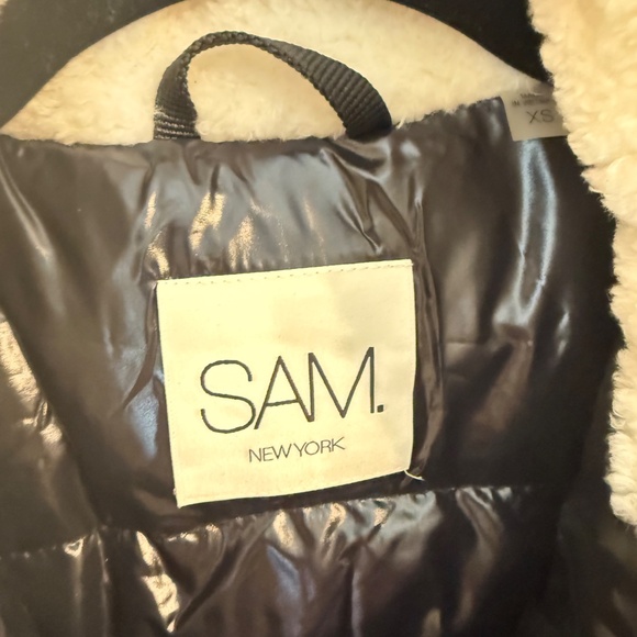 SAM. Carson Fleece Bomber Coat In Matte Black/white Sherpa - Picture 6 of 8